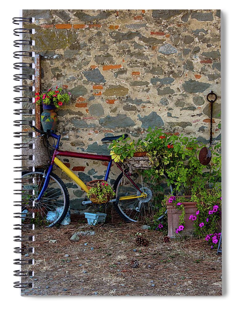 Bicycle Spiral Notebook featuring the photograph Bicycle, Tuscan Backyard by Aashish Vaidya