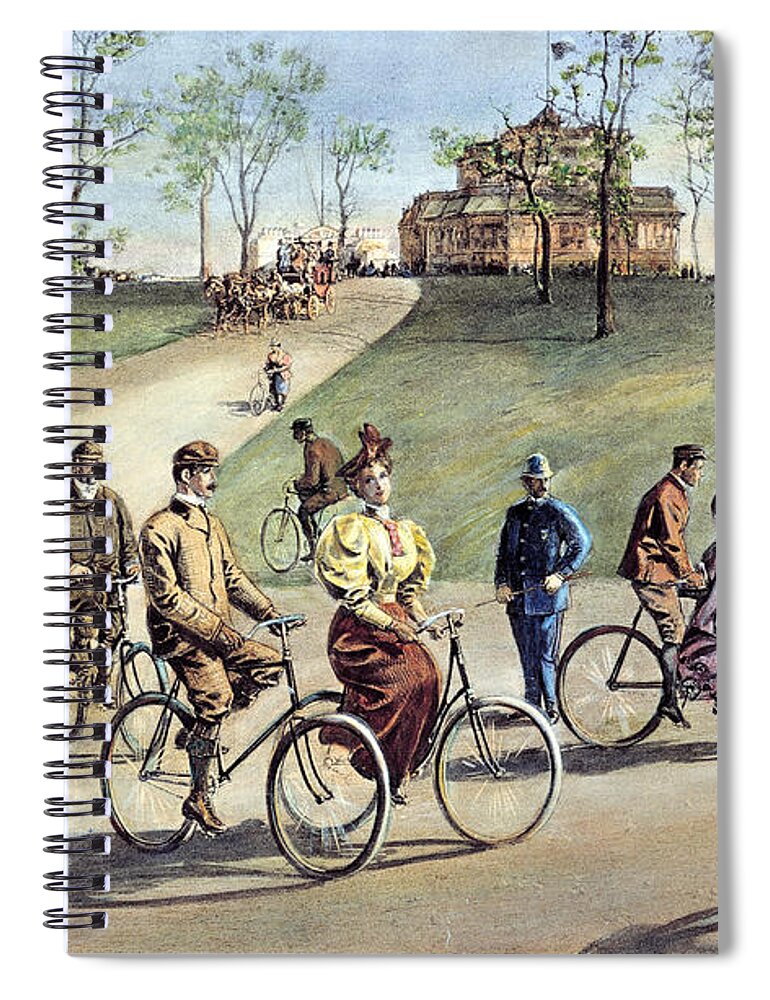 1895 Spiral Notebook featuring the photograph Bicycling by Granger