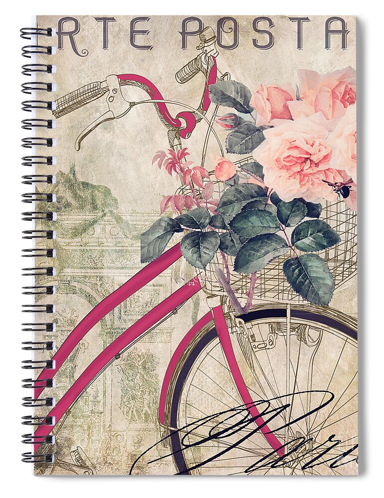 Bike Spiral Notebook featuring the painting Bicycling in Paris II by Mindy Sommers