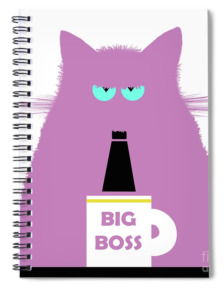 Cat Spiral Notebook featuring the digital art Big Boss Lilac Cat by Zaira Dzhaubaeva