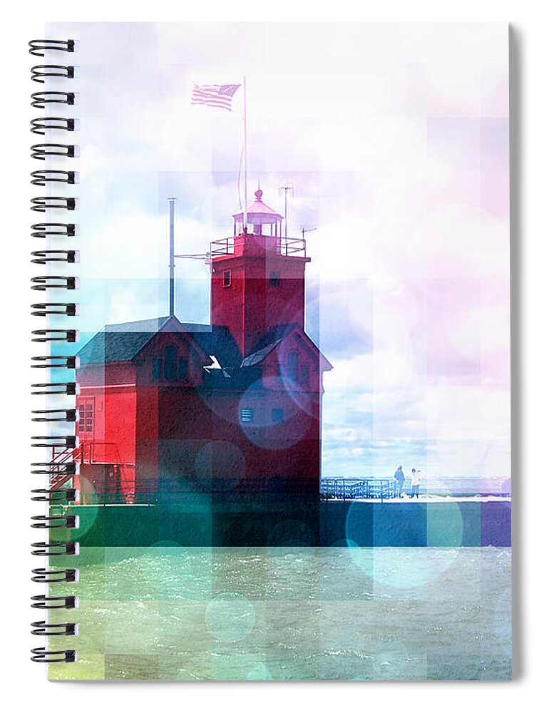 Michigan Spiral Notebook featuring the photograph Big Red Lighthouse on Lake Michigan by Phil Perkins