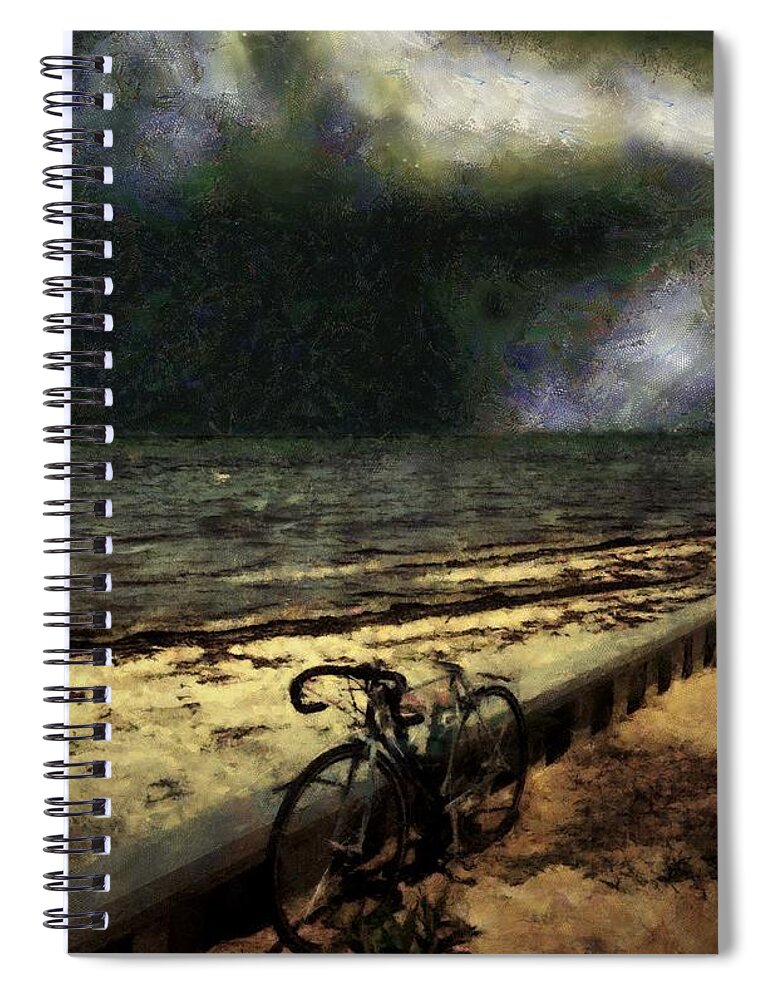 Landscape Spiral Notebook featuring the painting Bike at the Beach by RC DeWinter