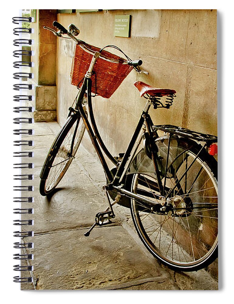 Christ's College Spiral Notebook featuring the photograph Bike at the school gate. by Elena Perelman
