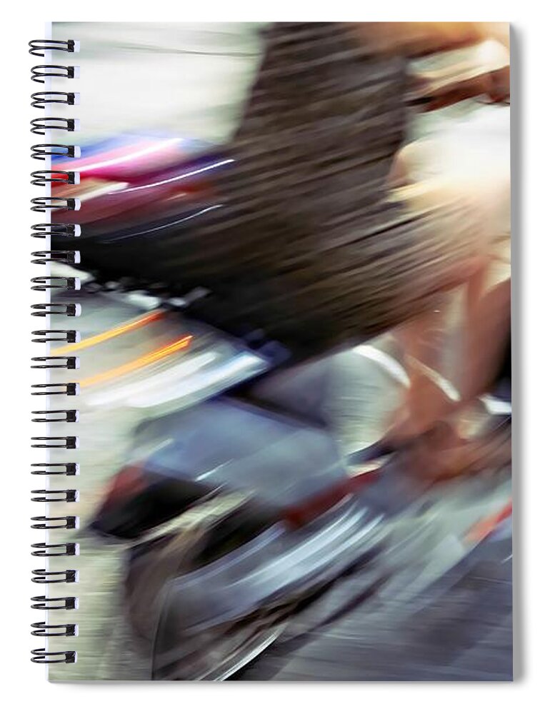 Motion Blur Spiral Notebook featuring the photograph Bike in motion by Tatiana Travelways