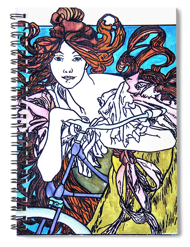 Biking Spiral Notebook featuring the painting Biker Girl by Nila Jane Autry