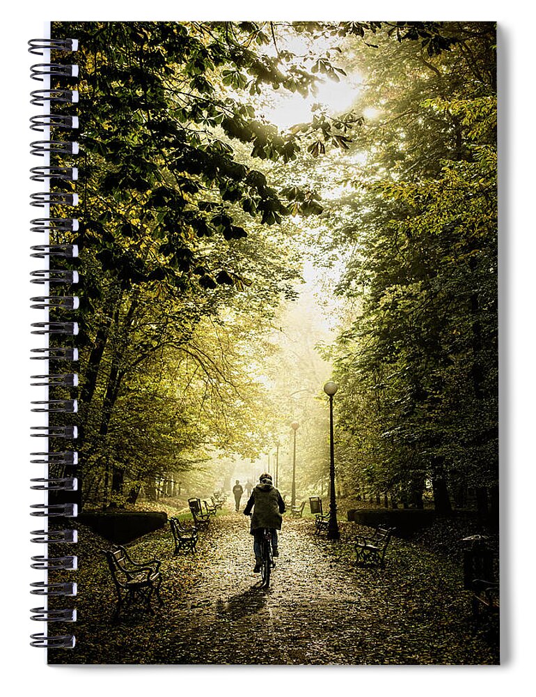 Autumn Spiral Notebook featuring the photograph Biker by Jaroslaw Grudzinski