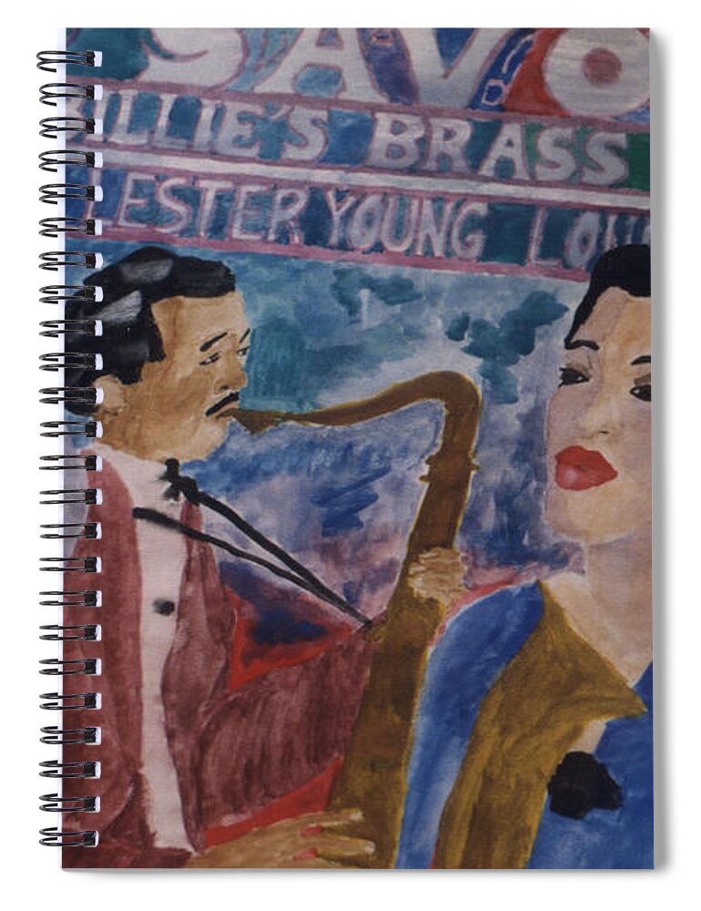 Billie Holiday Spiral Notebook featuring the painting Billie's Brass Band by Rachel Natalie Rawlins