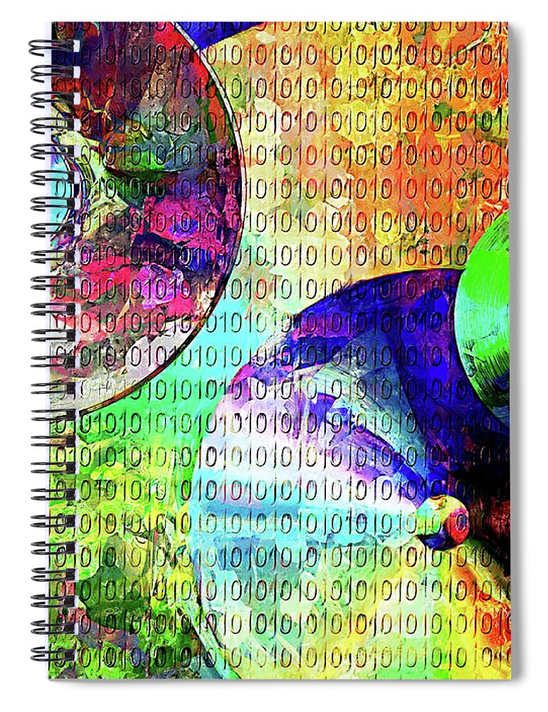 Binary Spiral Notebook featuring the digital art Binary Data Abstract by Phil Perkins