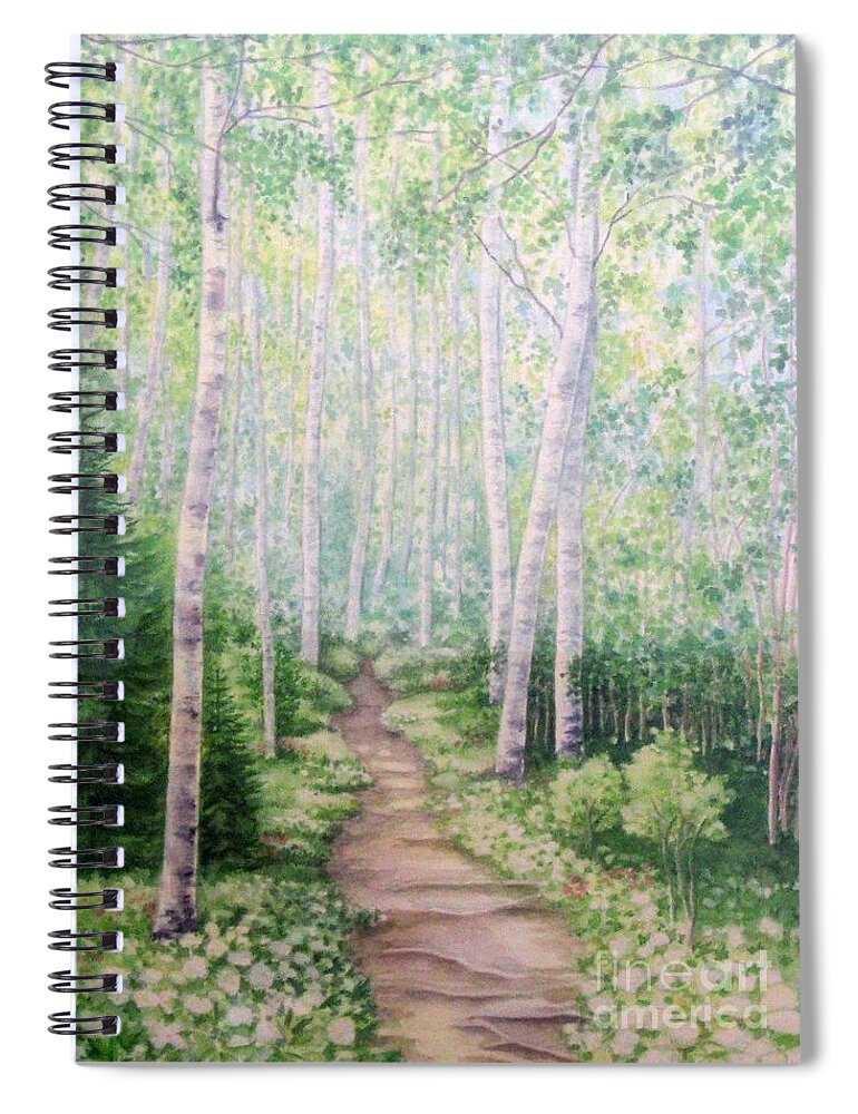 Nature Watercolor Spiral Notebook featuring the painting Birch Path by Inese Poga