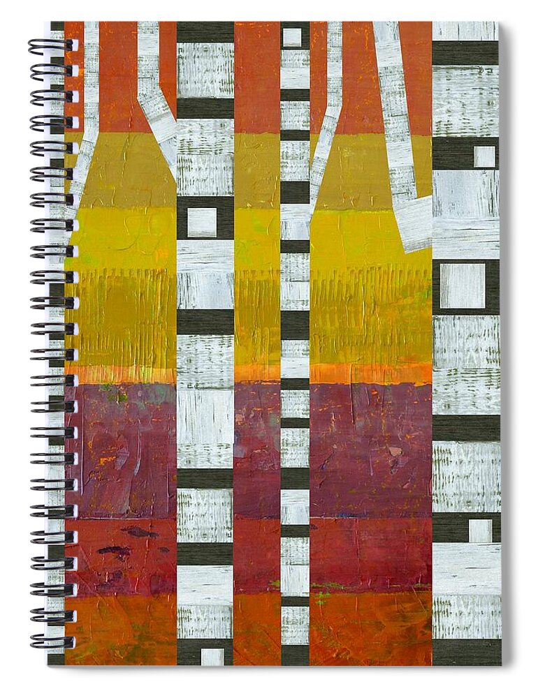 Stripes Spiral Notebook featuring the digital art Birches with Purple and Gold by Michelle Calkins