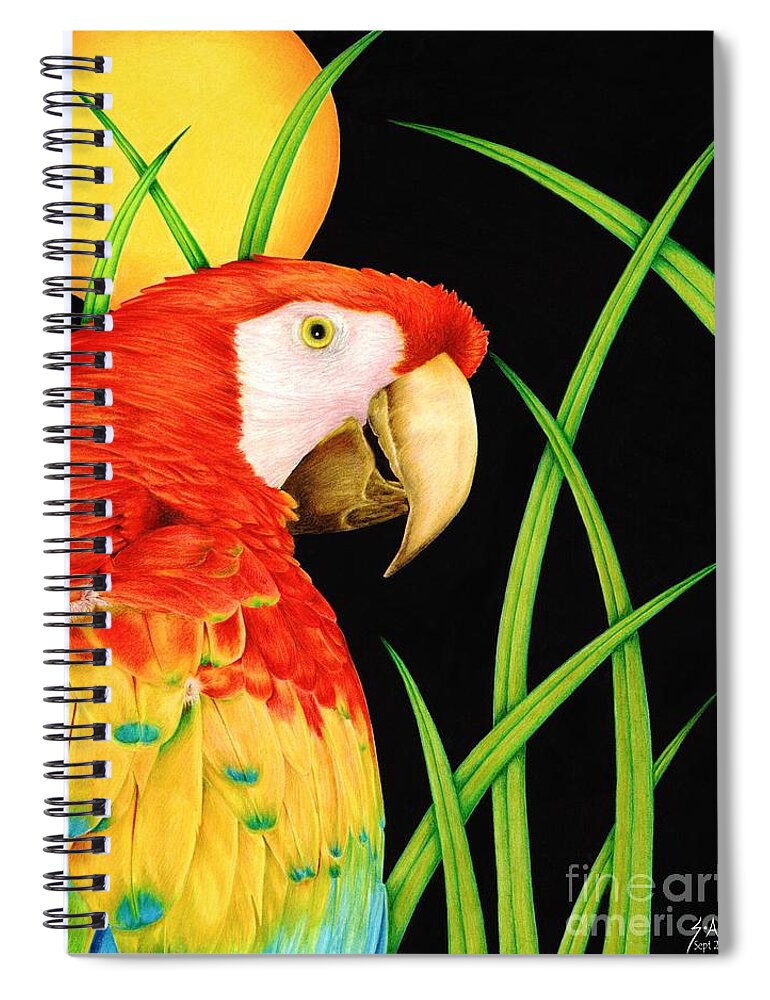 Macaw Spiral Notebook featuring the drawing Bird in Paradise by Sheryl Unwin