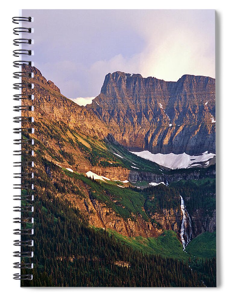 Glacier National Park Spiral Notebook featuring the photograph Bird Woman Falls Sunset by Ed Riche