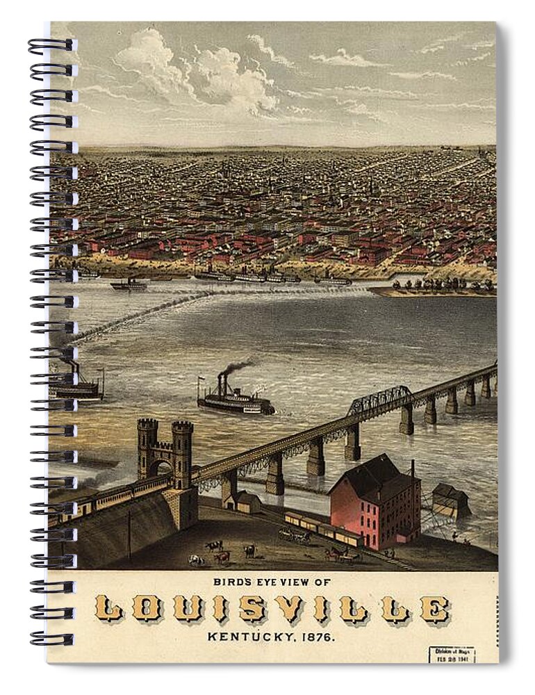 Louisville Spiral Notebook featuring the painting Birds Eye View of Louisville Kentucky by Charles Shober
