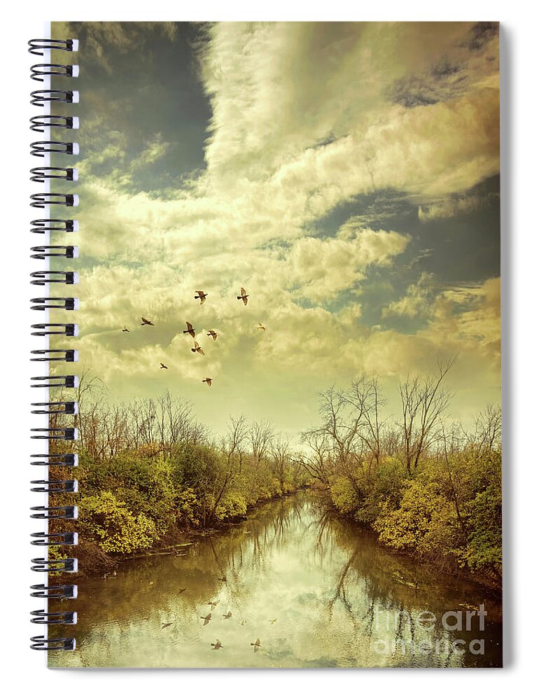 River Spiral Notebook featuring the photograph Birds Flying over a River by Jill Battaglia