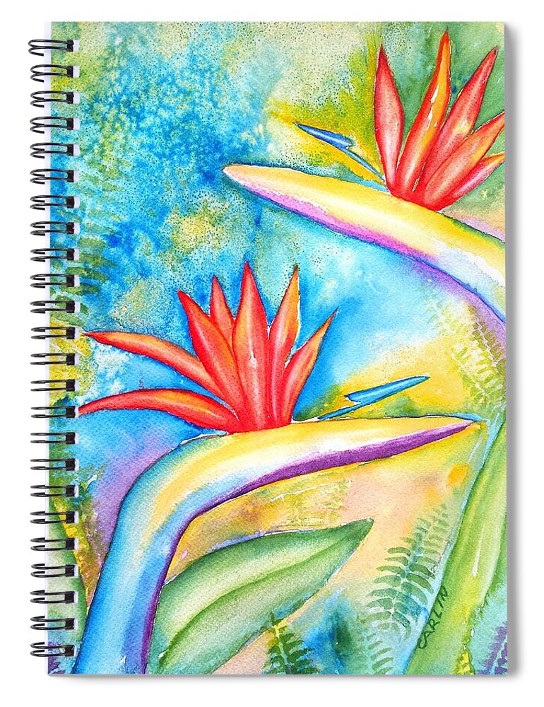 Bird Of Paradise Spiral Notebook featuring the painting Birds of Paradise by Carlin Blahnik CarlinArtWatercolor