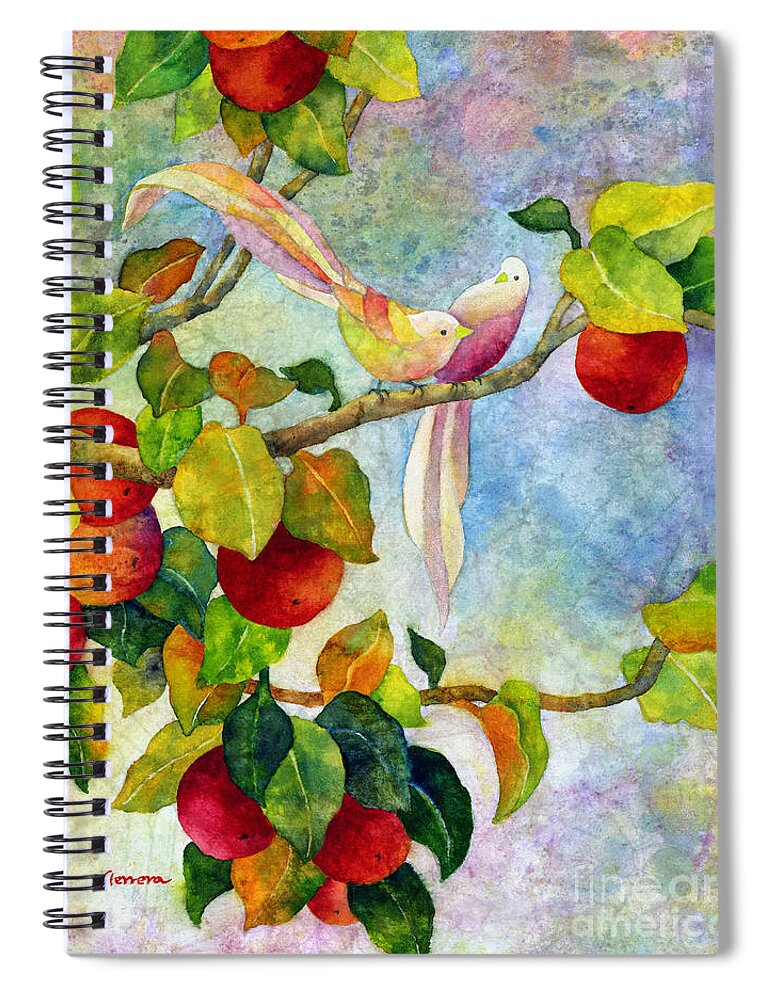 Birds Spiral Notebook featuring the painting Birds on Apple Tree by Hailey E Herrera