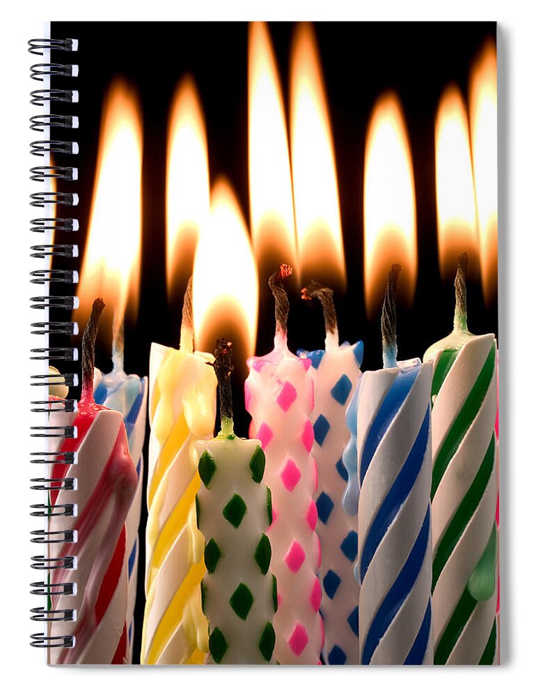 Flame Spiral Notebook featuring the photograph Birthday candles by Garry Gay