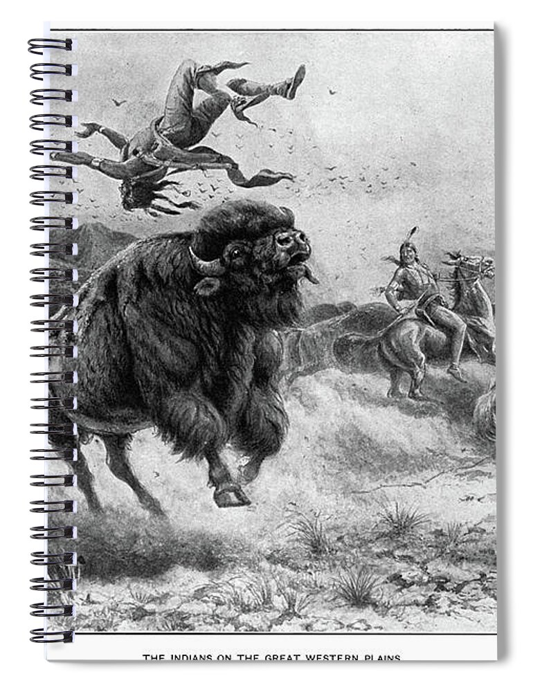 1800s Spiral Notebook featuring the drawing Bison Hunt by Granger