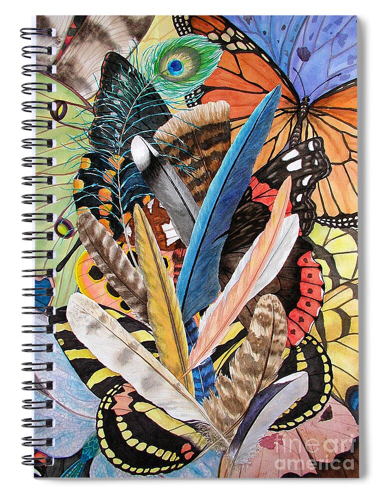 Feathers Spiral Notebook featuring the painting Bits of Flight by Lucy Arnold