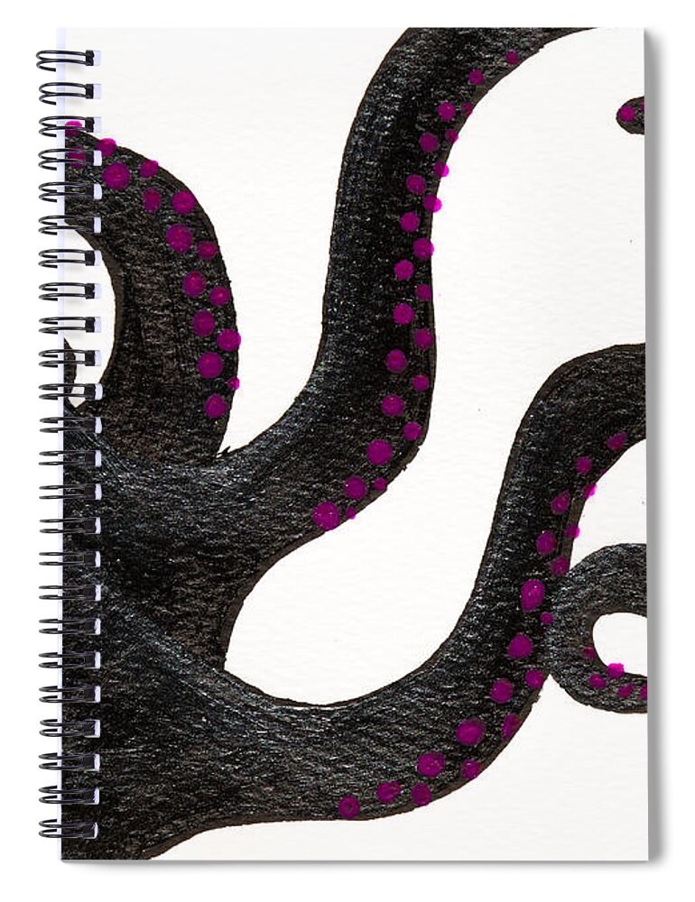 Octopus Spiral Notebook featuring the painting Black and purple octopus by Stefanie Forck