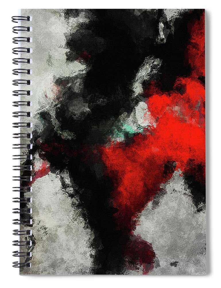 Abstract Spiral Notebook featuring the digital art Black and Red Abstract Minimalist Painting by Inspirowl Design