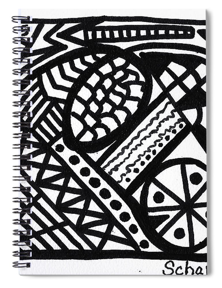 Original Art Spiral Notebook featuring the drawing Black and White 5 by Susan Schanerman