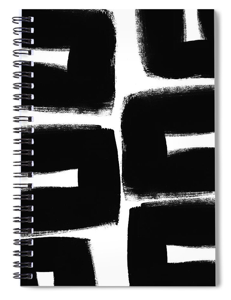 Black And White Abstract Painting Spiral Notebook featuring the painting Black and White Abstract- abstract painting by Linda Woods