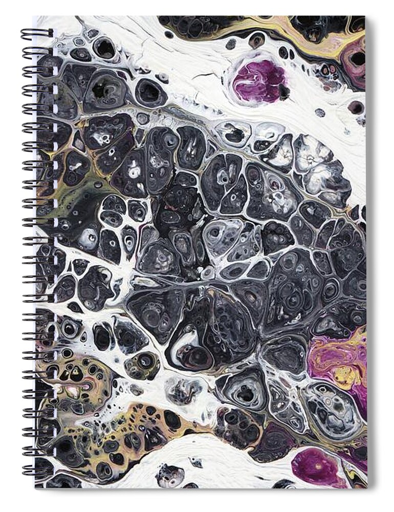 Pink Spiral Notebook featuring the painting Black and White Abstract by Jamie Frier