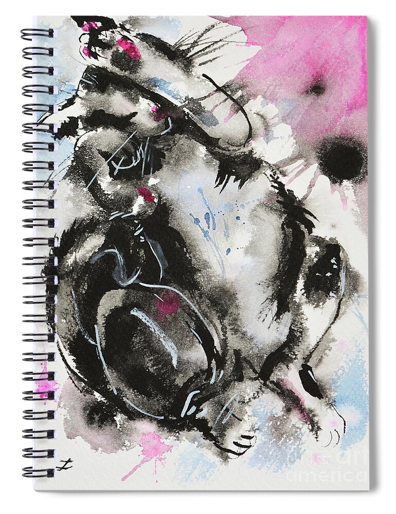 Black-and-white Cat Spiral Notebook featuring the painting Black and White Cat Sleeping by Zaira Dzhaubaeva