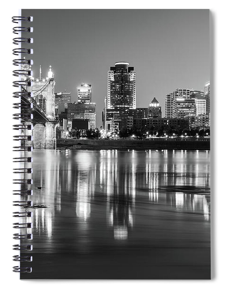 Black And White Spiral Notebook featuring the photograph Black and White Cincinnati Ohio River Skyline by Gregory Ballos