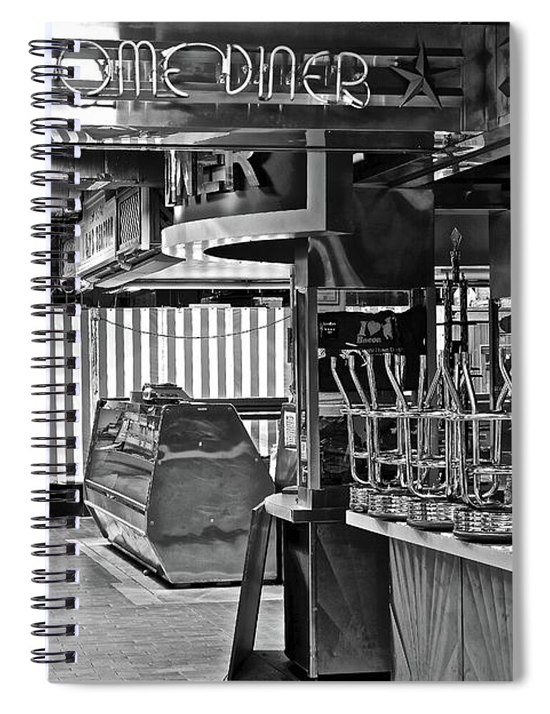Diner Spiral Notebook featuring the photograph Black and White Diner by Frozen in Time Fine Art Photography