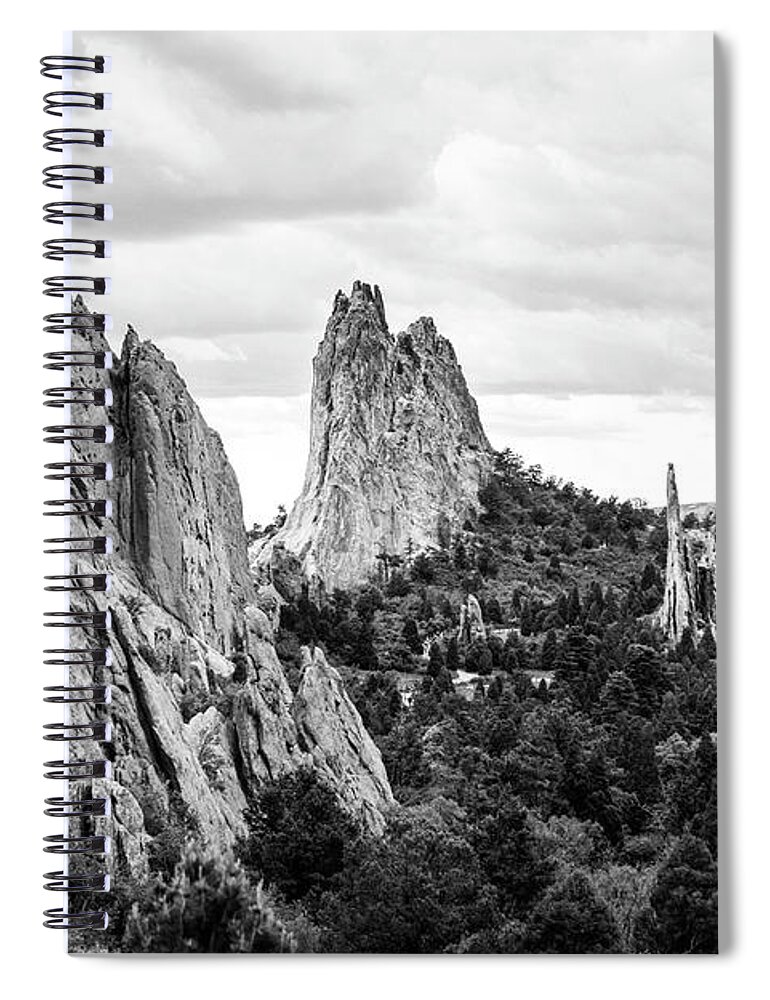 West Spiral Notebook featuring the photograph Black and White Garden of the Gods by Marilyn Hunt