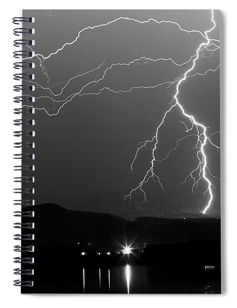 Lightning Spiral Notebook featuring the photograph Black and White Massive Lightning Strikes by James BO Insogna