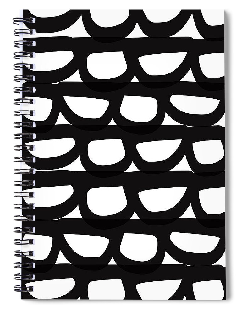 Modern Spiral Notebook featuring the mixed media Black and White Pebbles- art by Linda Woods by Linda Woods