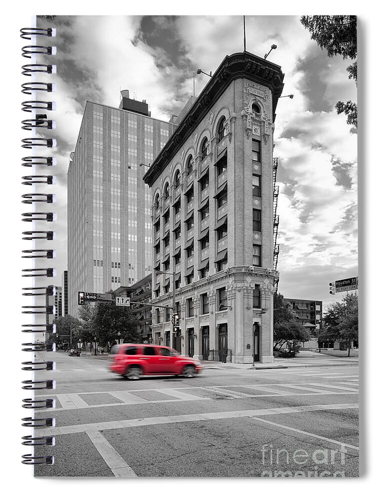 Downtown Spiral Notebook featuring the photograph Black and White Photograph of the Flatiron Building in Downtown Fort Worth - Texas by Silvio Ligutti