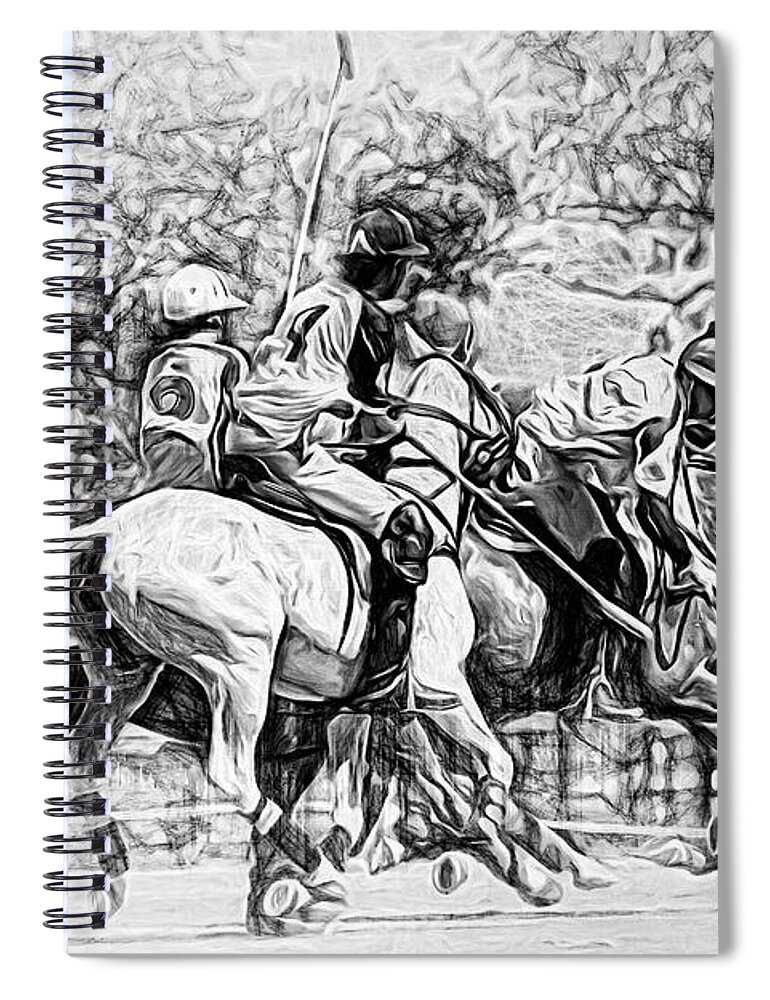 Alicegipsonphotographs Spiral Notebook featuring the photograph Black And White Polo Hustle by Alice Gipson