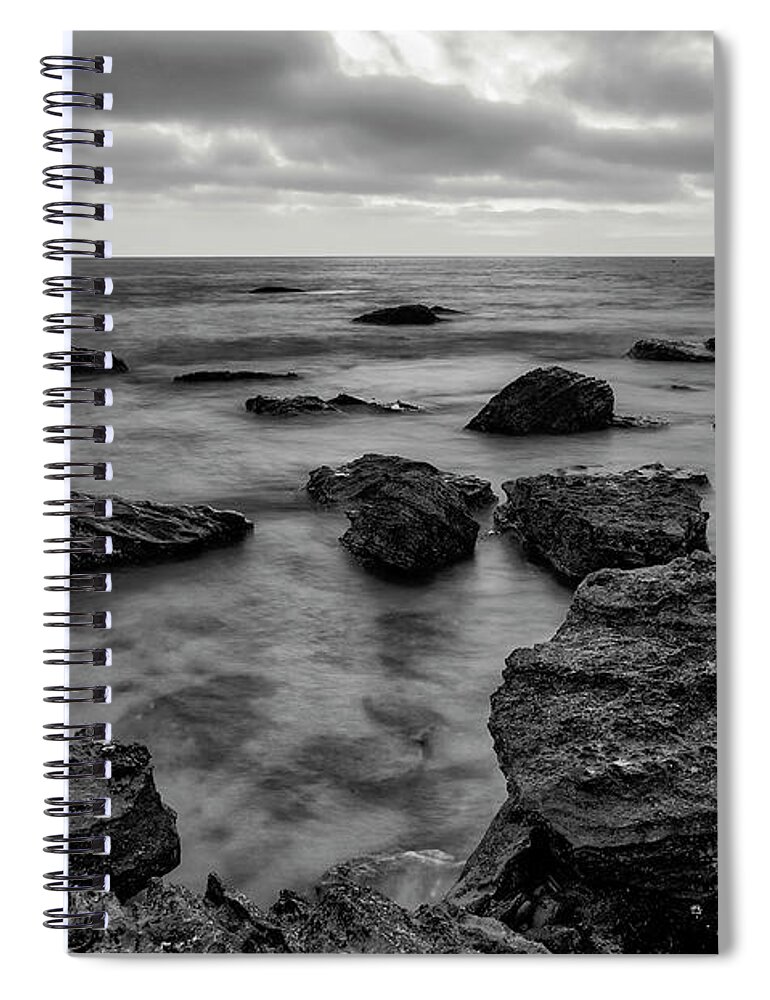 Black Spiral Notebook featuring the photograph Black and White Sunset at Low Tide by Eddie Yerkish