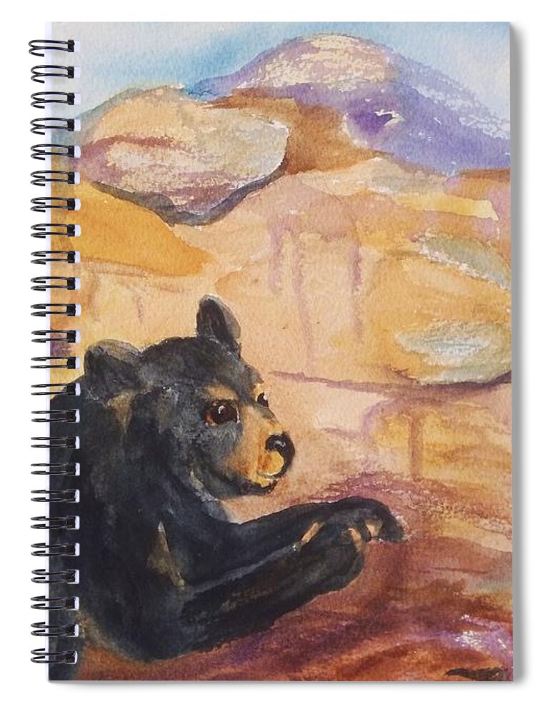 Black Bear Spiral Notebook featuring the painting Black Bear Cub by Ellen Levinson