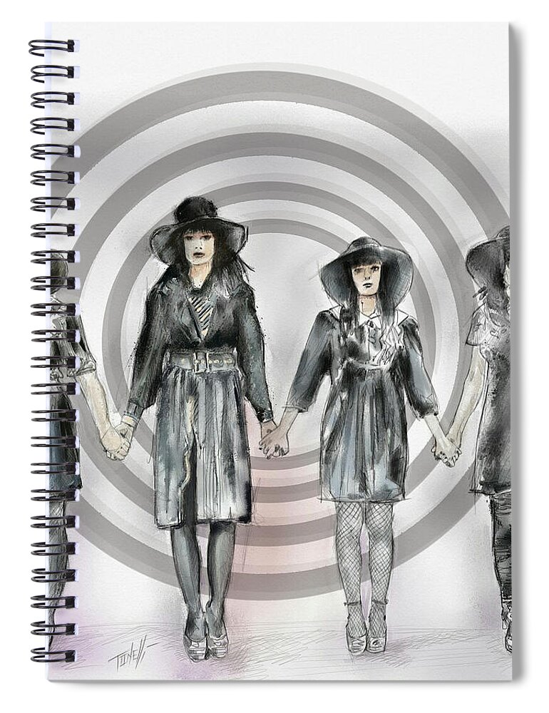 Olivia Jean Spiral Notebook featuring the mixed media Black Bells Olivia Jean by Mark Tonelli