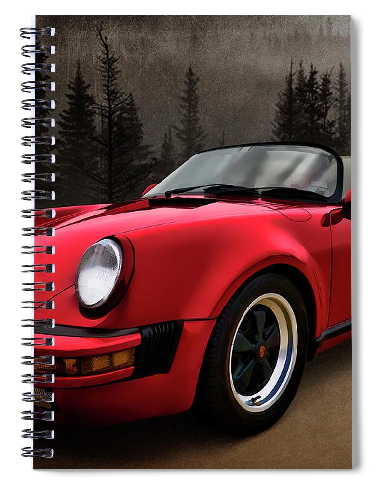 German Spiral Notebook featuring the digital art Black Forest - Red Speedster by Douglas Pittman