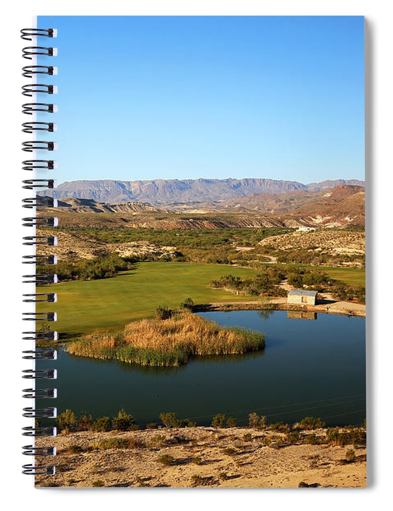 Lajitas Spiral Notebook featuring the photograph Black Jack's Crossing Golf Course The Pond by Judy Vincent