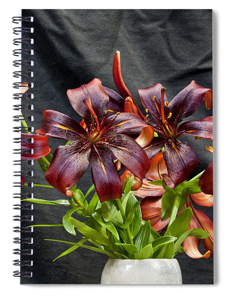 Flowers Spiral Notebook featuring the photograph Black Lilies by Stan Kwong