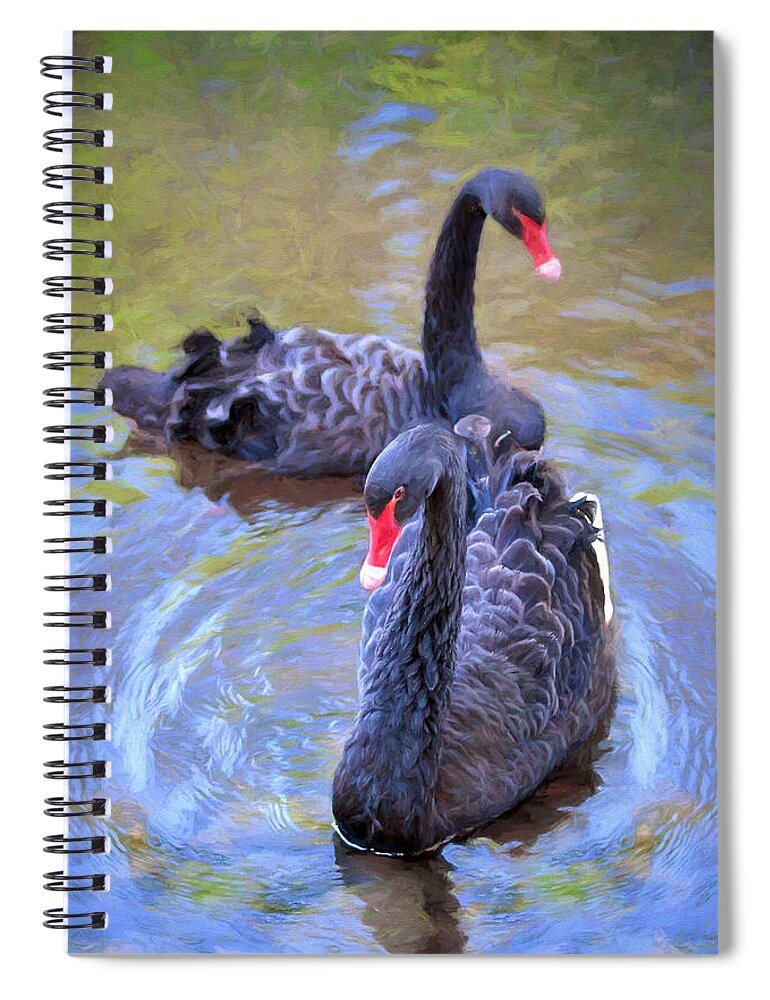 Swan Spiral Notebook featuring the photograph Black Swans by Susan Rissi Tregoning