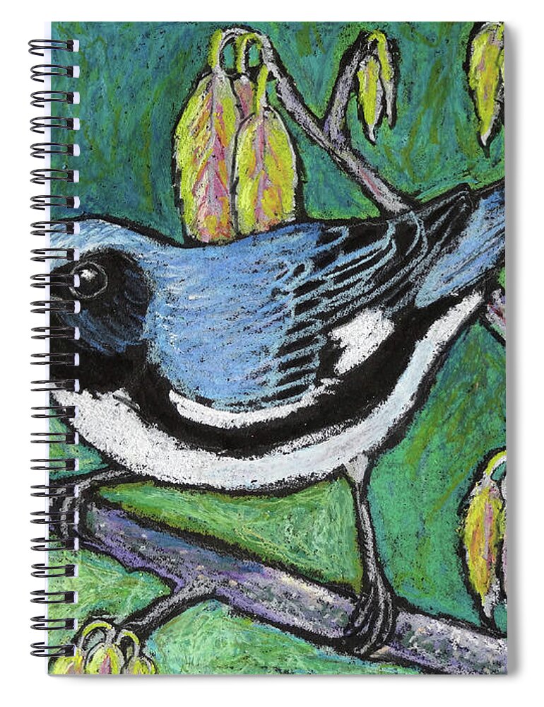 Warbler Spiral Notebook featuring the painting Black Throated Blue Warbler by Ande Hall