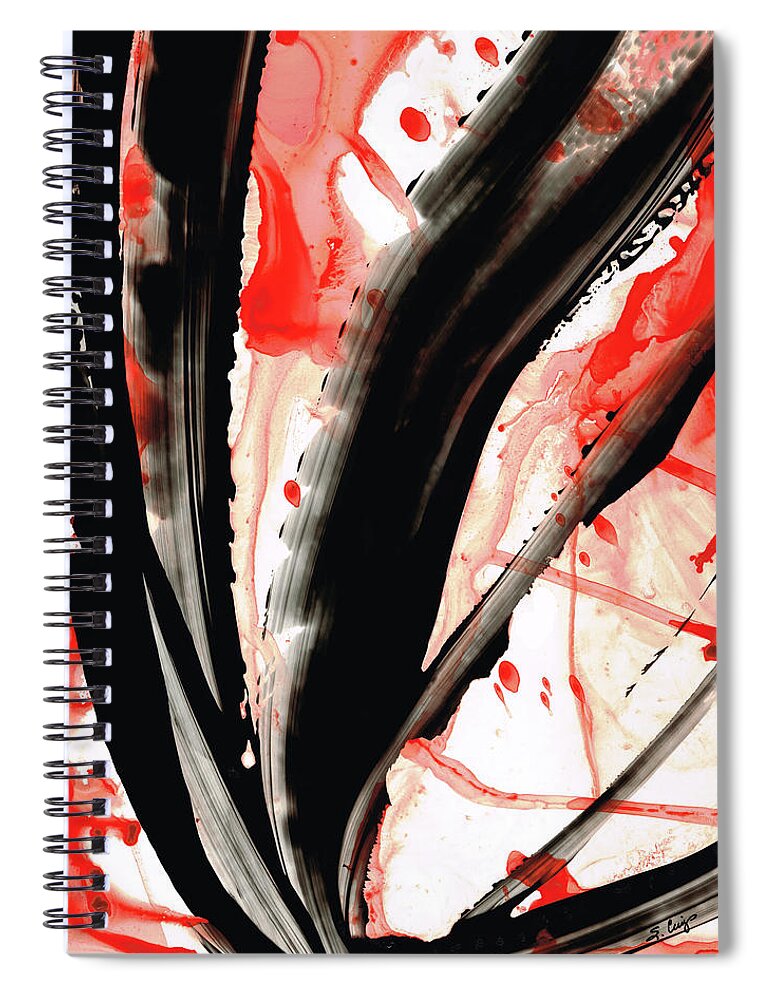 Black Spiral Notebook featuring the painting Black White Red Art - Tango 2 - Sharon Cummings by Sharon Cummings
