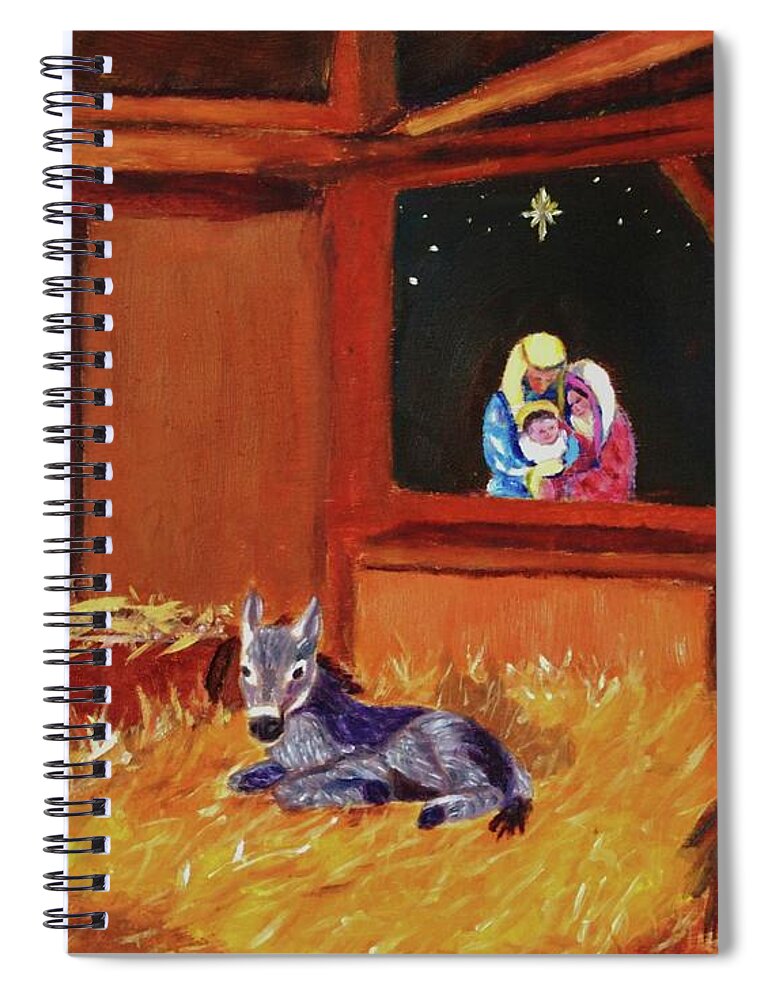 Nativity Spiral Notebook featuring the painting Blessed Peace and Joy by Jeannie Allerton