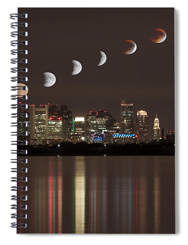 Boston Spiral Notebook featuring the photograph Blood Moon Lunar Eclipse over Boston Massachusetts by Brian MacLean