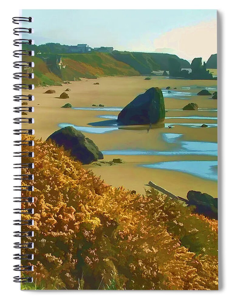Beach Spiral Notebook featuring the photograph Blooming Bandon Watercolor by Wendy McKennon
