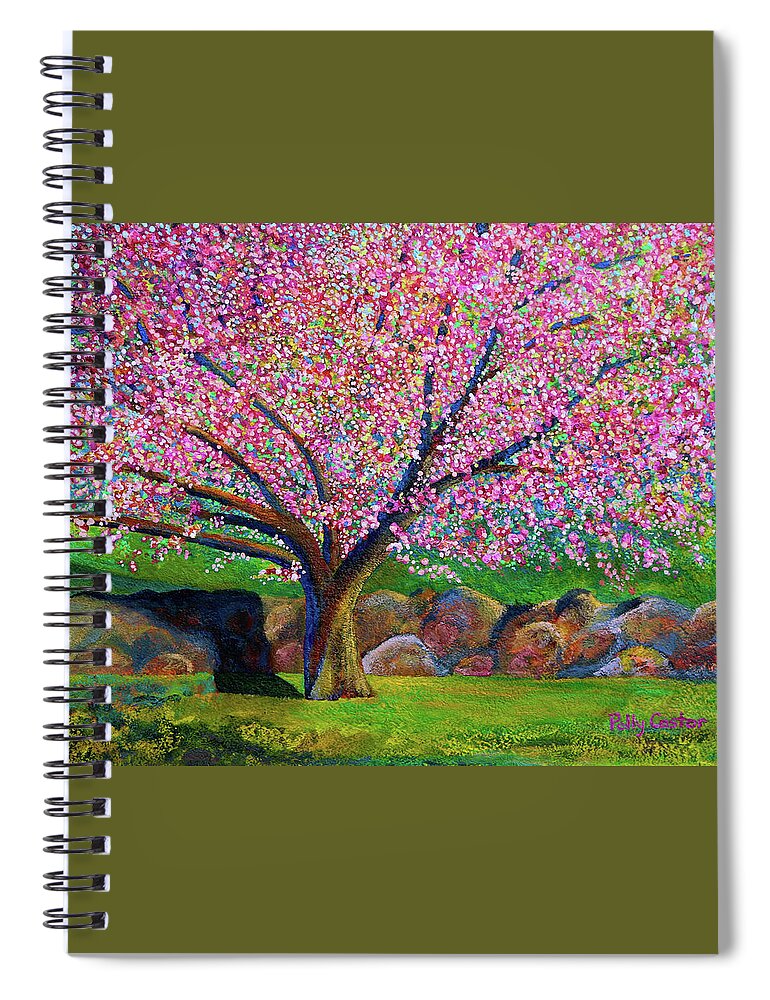 Blooming Tree Spiral Notebook featuring the painting Blooming Crabapple in Evening Light by Polly Castor