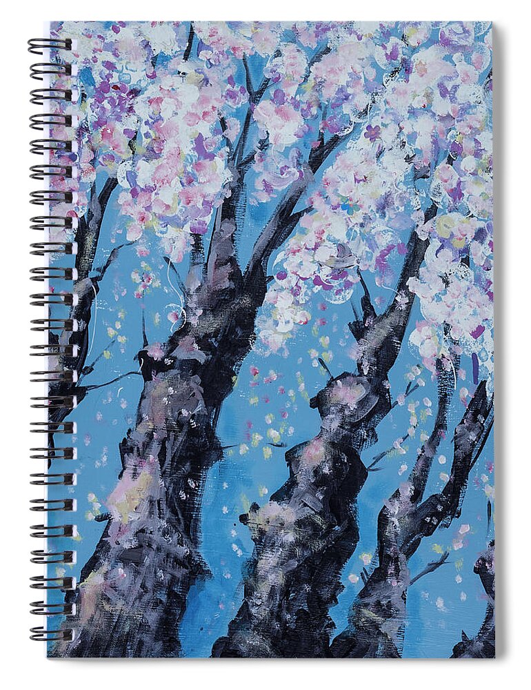Spring Spiral Notebook featuring the painting Blooming trees by Maxim Komissarchik